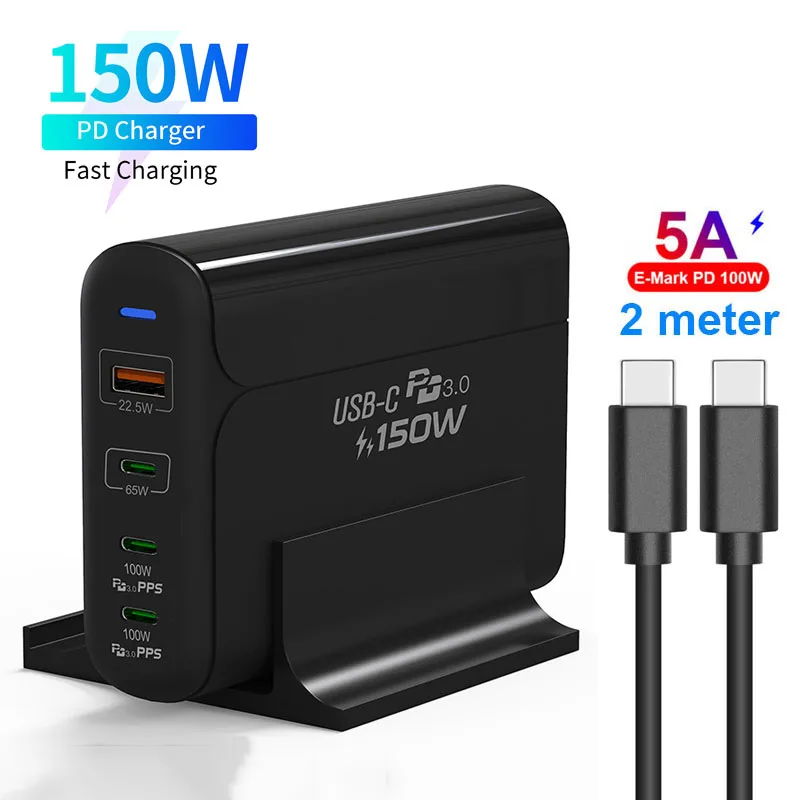 65 watt charger phone URVNS 150 Watt 4-Port PD Block Charger With 3port USB-C, Multiport USB Hub Adapter For Laptop,MacBook,Lenovo,iPhone,Galaxy,Pixel 65 watt usb c charger Chargers