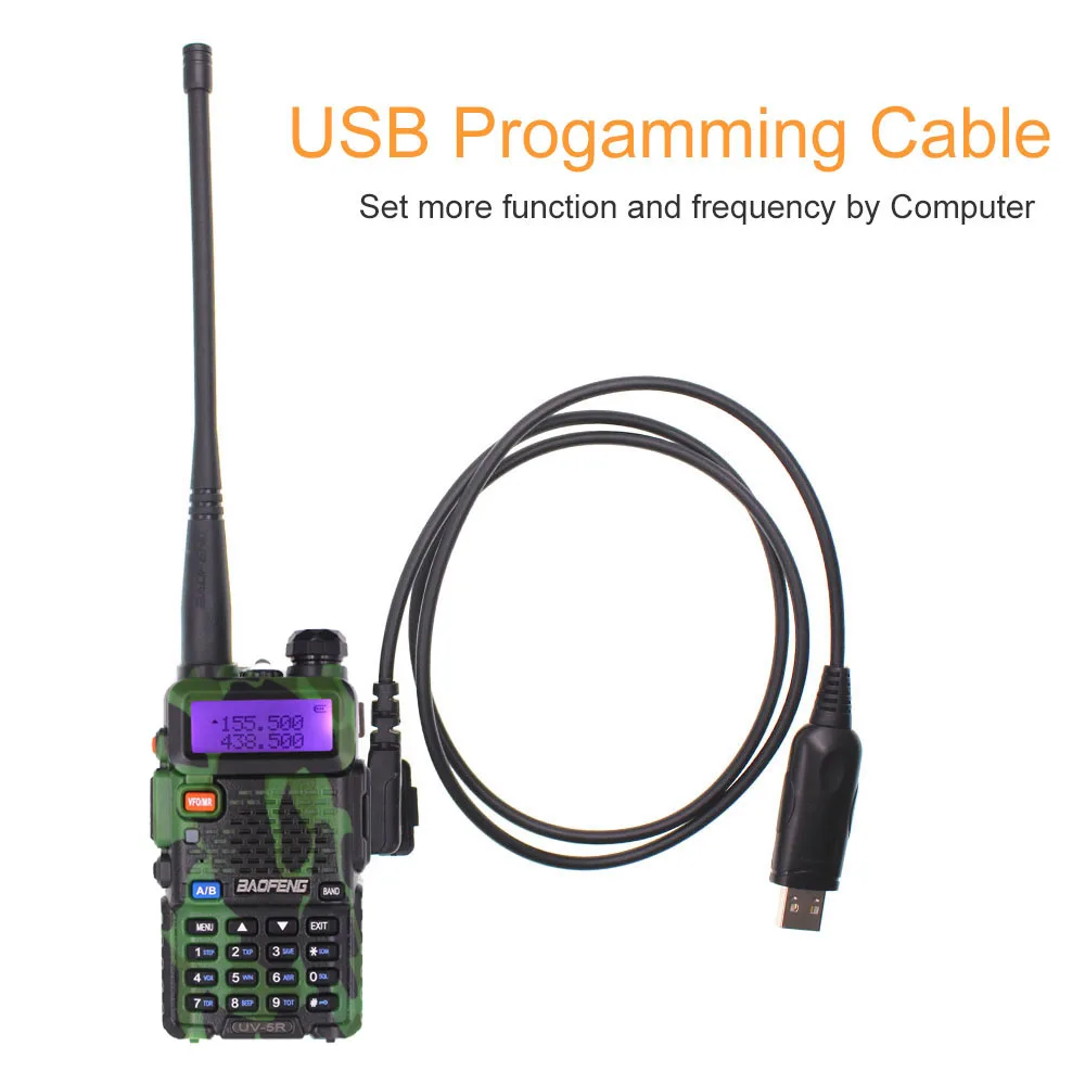 Add a USB cable Baofeng UV-5R walkie talkie Camo Любительское радио Baofeng VHF UHF 136-174Mhz& 400-520Mhz 128CH 1800mAh 5W радио коммуникатор - Цвет: Add a USB cable