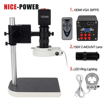 

PCB Repair Microscope 1080P 2MP HDMI VGA Digital Video Industrial Microscope Camera 130X C mount Lens 56 LED Ring Light Stand