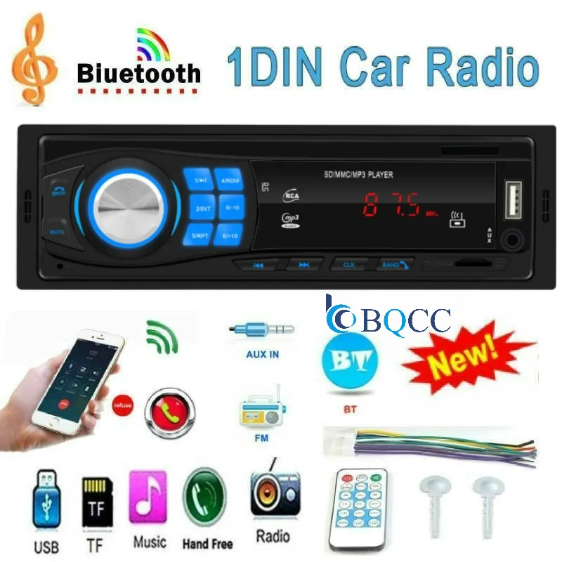 1 DIN 12V Car Stereo Radio MP3 Player SD/USB/AUX Audio In-Dash BT FM Head Unit 