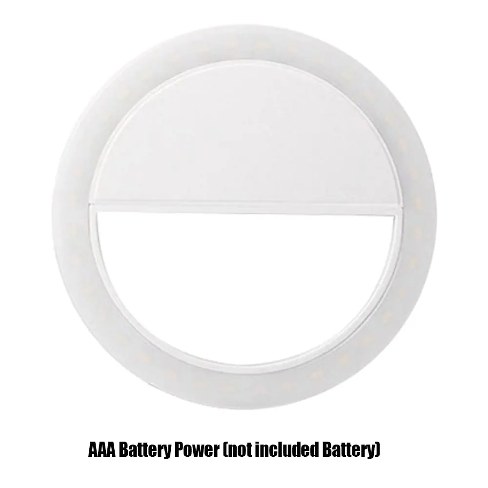 White-AAA Battery Зеркало для макияжа, мобильный телефон, селфи-светильник, зарядка через usb, светодиодный, для мобильного телефона, селфи-лампа, кольцо, тьма, фото, заполняющий светильник, инструменты для красоты - Цвет: White-AAA Battery