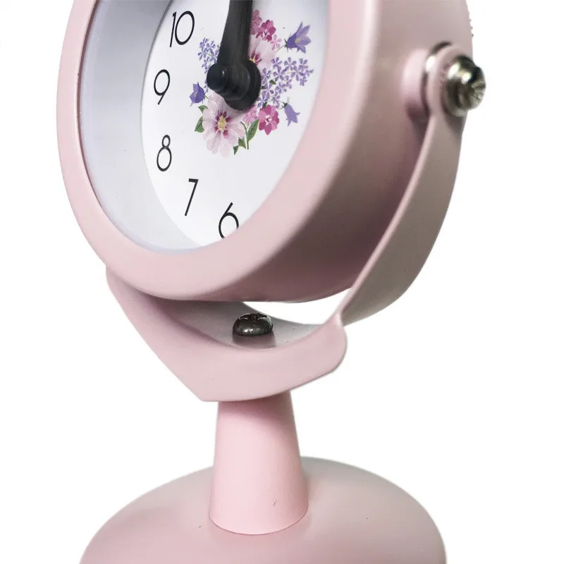 Creative Metal Bedside Small Alarm Clock Birthday Gift Cartoon Rotatable Table Clock Office Desktop Mini Electronic Quartz Clock