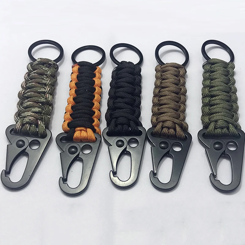 Outdoor Camping EDC Paracord Rope Survival Kit Military Cord With Carabiner Keychain Chain Ring  Emergency MultifunctionTools