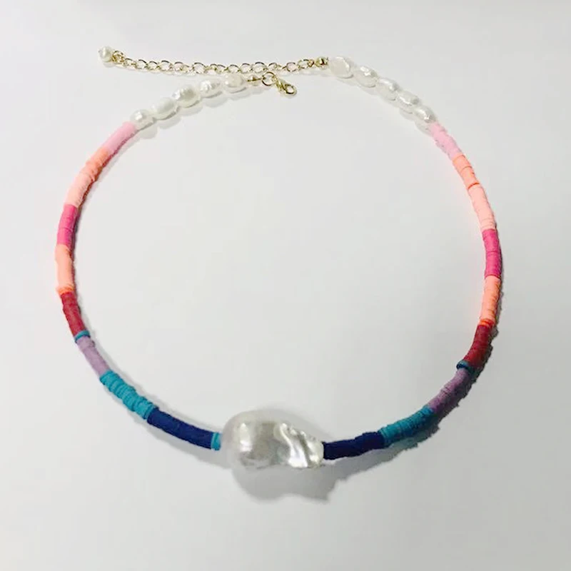 DM Exquisite Pearl Rainbow Necklace Silicone Baroque Natural Freshwater Pearl Fashion Accessories Korean Classic Choker