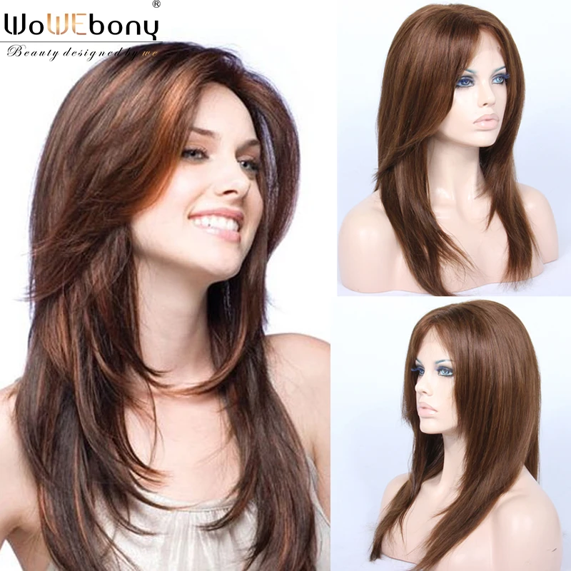 Парик из натуральных волос светло коричневого цвета 150 плотность 4 дюйма|Парик на