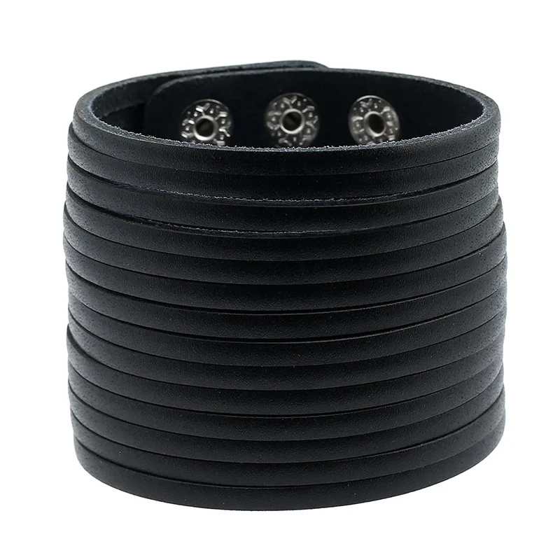 Leather Bracelet Jessingshow Punk Vintage Genuine Leather Charm Unisex Wide Big Bangle Men Women Gift