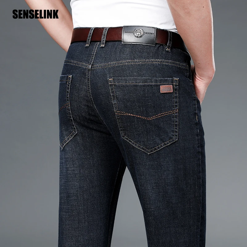 Pantalones vaqueros clásicos de negocios para hombre, Jeans de marca de alta calidad, informales, a la moda, ajustados, pantalones vaqueros de mezclilla, novedad de 2021