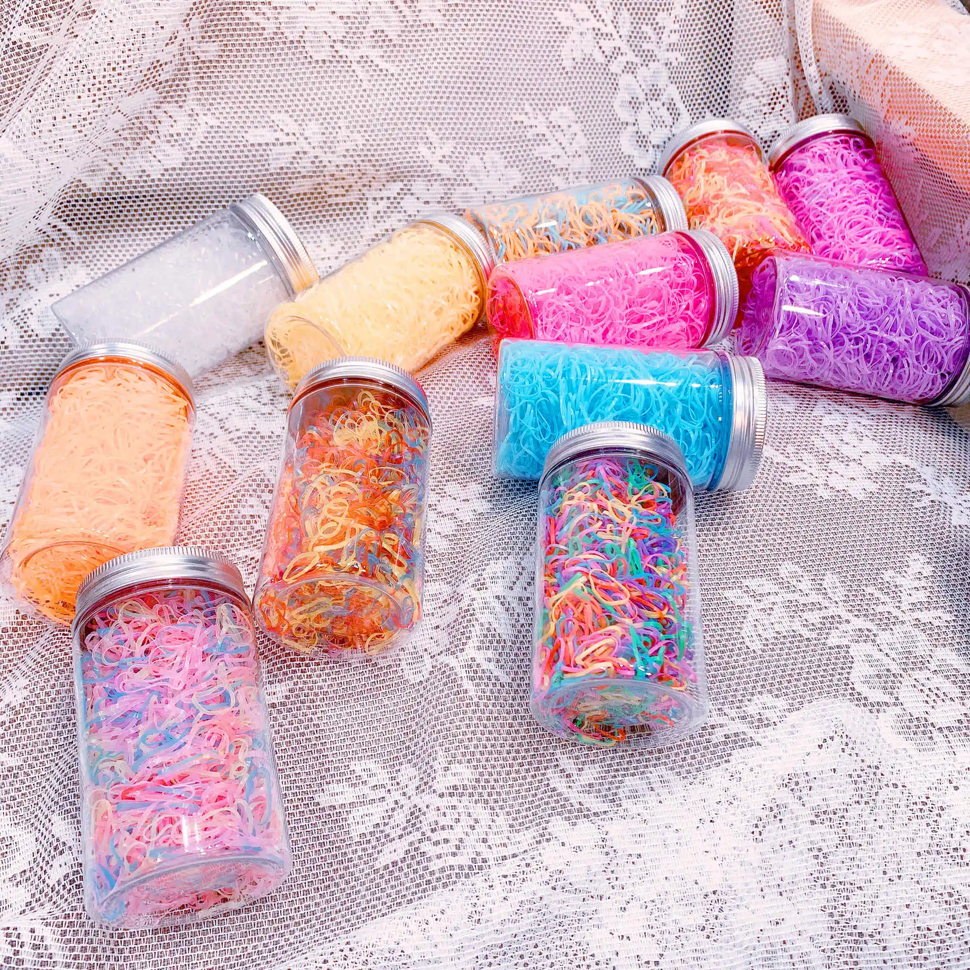 1000PCS/Glas Nette Bunte Kleine Einweg Haarbänder Scrunchie Mädchen Elastische Gummiband Mode Haar Zubehör Haar Krawatten – Detail 6