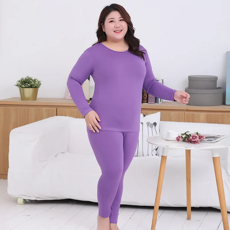 Fuchsia Осень зима размера плюс для женщин тонкие с длинным рукавом и круглым вырезом комплекты термобелья женская одежда больших размеров 3XL 4XL 5XL 6XL - Цвет: Fuchsia