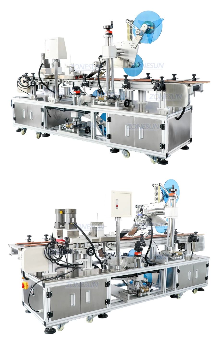 ZONESUN ZS-TB113B Automatic Double Sides Flat Bottle Surface Top and Bottom Labeling Machine