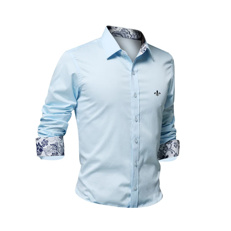 9 цветов Blusa Camisa Social Masculina Dudalina рубашка с длинным рукавом Slim Fit Мужская одежда с цветочным принтом белый мужской плюс размер - Цвет: DCZ2215-SKY BLUE