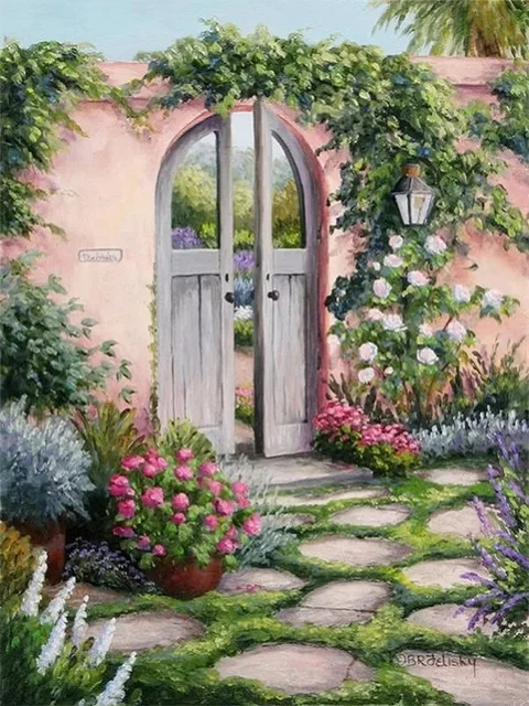 5D DIY Diamond Painting Garden Cross Stitch Diamond Embroidery Houses Rhinestones Art Kits Landscape Mosaic Home Decoration Gift QY200-3