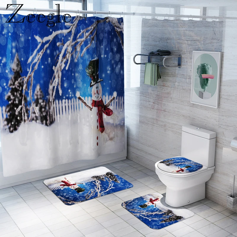 Bathroom Curtain 3pcs Bath Mat Set Anti-slip Bathroom Doormat Shower Mat Absorbent Toilet Cover Seat Mat Toilet Pedestal Rug