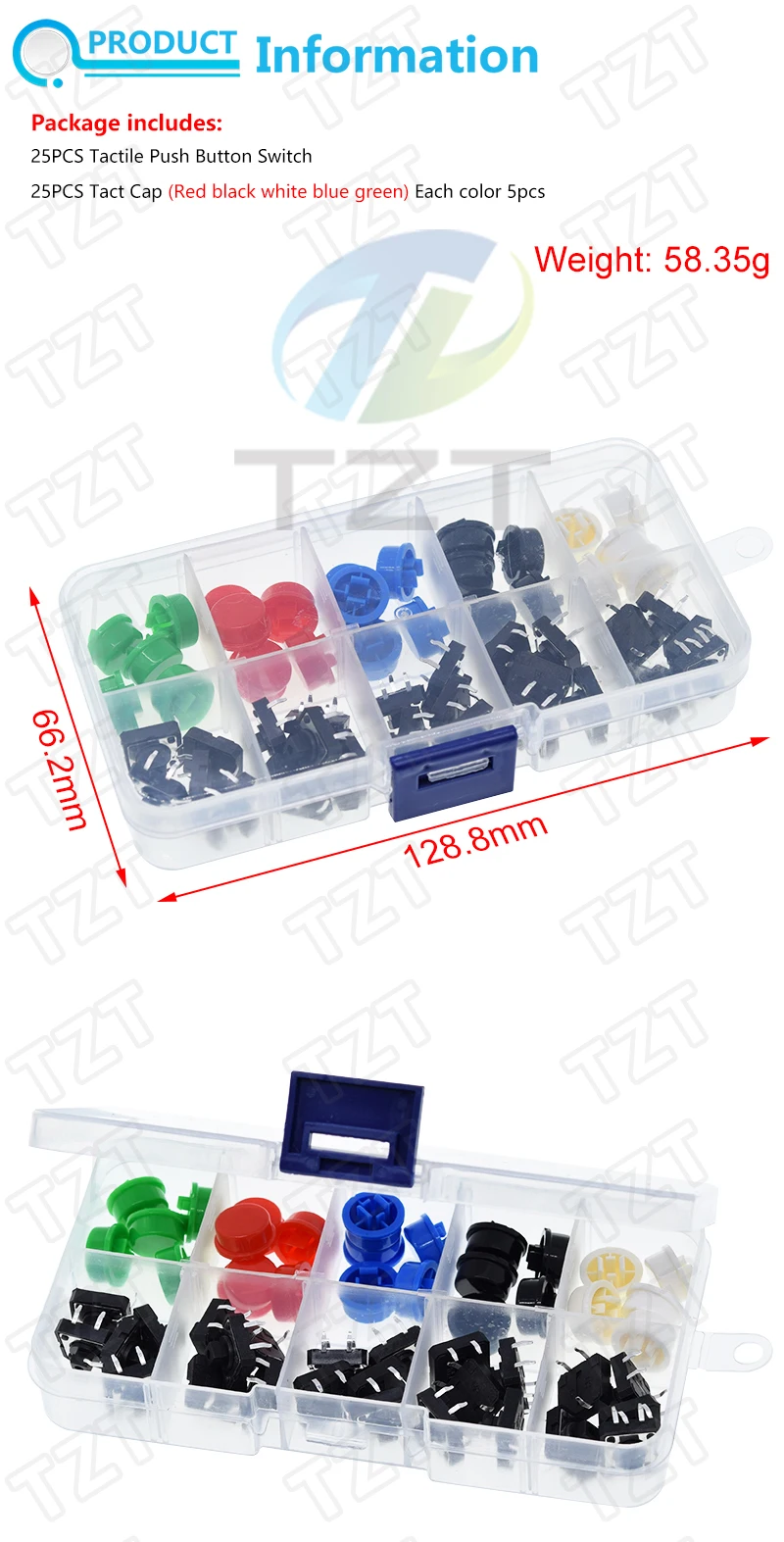 25PCS Tactile Push Button Switch Momentary 12*12*7,3MM Micro switch button + 25PCS Tact Cap (5 farben) für Arduino mit Fall – Detail 1