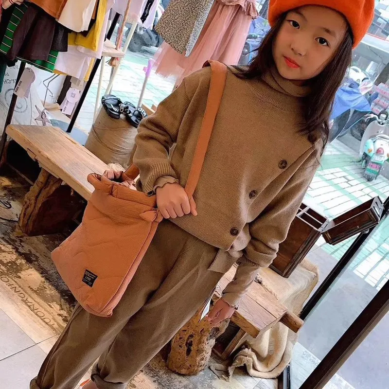 Осенне зимние пуловеры с высоким воротником Детский свитер для девочек одежда