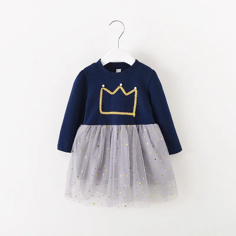Autumn Baby Dress Long Sleeve Infant Dress Toddler Girls Princess Dresses Crown Solid Color Fashion Baby Girls Clothing Vestidos