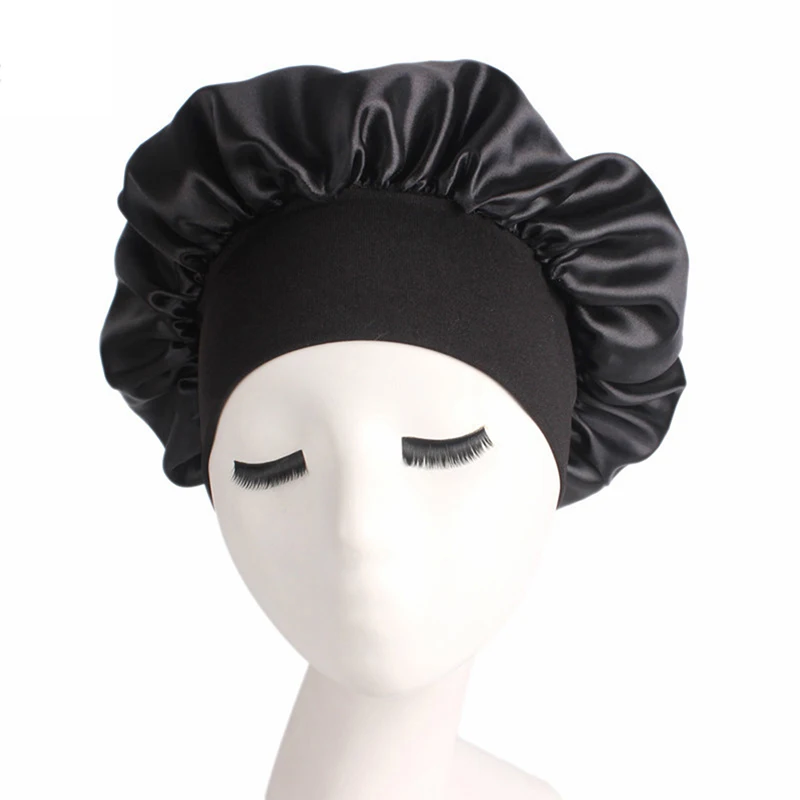 1pc Silk Head Wrap Shower Cap Adjust Solid Satin Bonnet Hair Styling Long Care Women Night Sleep Hat Tools | Красота и здоровье
