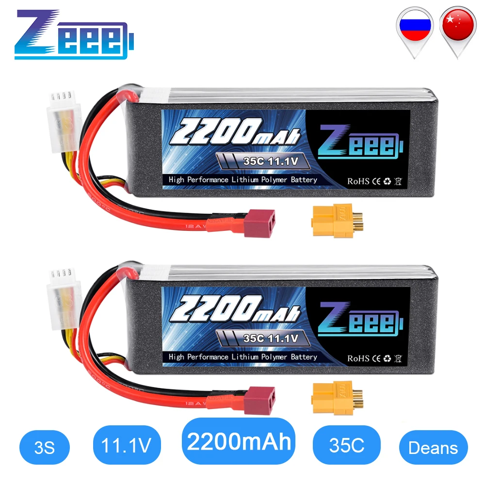 2 шт. Zeee 2200mAh 3S 11,1 V 35C LiPo батарея с Deans Разъем XT60 для радиоуправляемого квадрокоптера Дрон лодка самолет