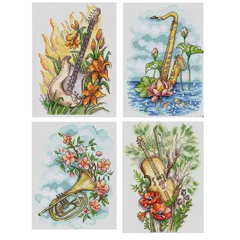 

Four Seasons Musical Instrument Counted Cross Stitch 11CT 14CT 18CT DIY Chinese Cross Stitch Kits Embroidery Needlework Sets