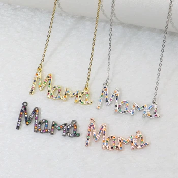 

10 strands MAMA pendants necklace Rainbow zircon pendants accessories mama charm pendants jewelry gift for mother gift 5680
