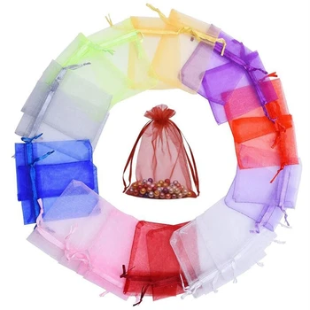 

100 Pcs Beam Opening Transparent Gauze Bag 17X23CM Jewelry Jewelry Packaging Organza Bag Solid Color Drawstring