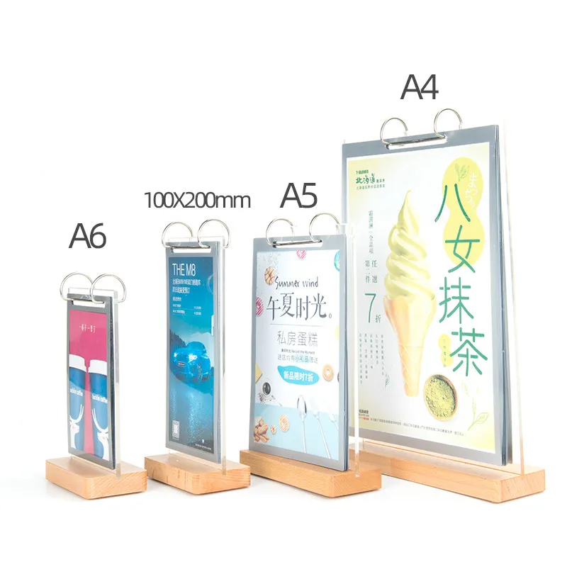 

Acrylic flip table card holders sign poster display stand wooden menu paper frame