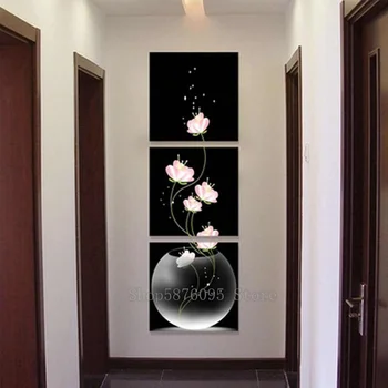 

3 pieces diamond painting Vase with Flower 5d Diamond embroidery poster Porch Corridor Vertical Version Decoration Wall TT3045