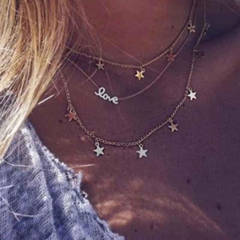 

Fashion letter love star multilayer necklace with stainless steel for women statement necklace pendant necklace jewelrywholesale