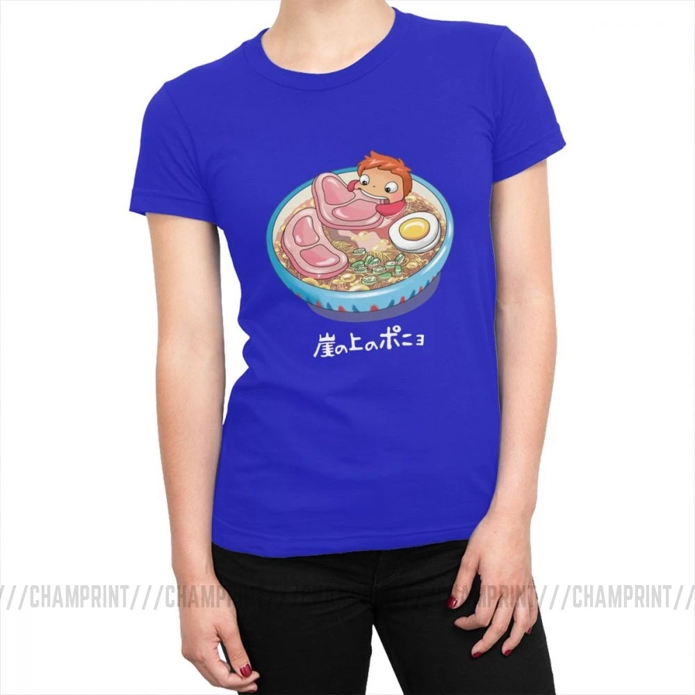Женская футболка для плавания с лапшей Ponyo on the Cliff, забавная Футболка Harajuku, Tumblr, хлопковые топы, футболки, Корейская женская одежда, большой размер - Цвет: Синий