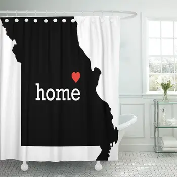 

Silver Born Missouri State Black Map with Written in White Serif Text Red Heart Raised Graphic Shower Curtain Waterproof 72 x 72