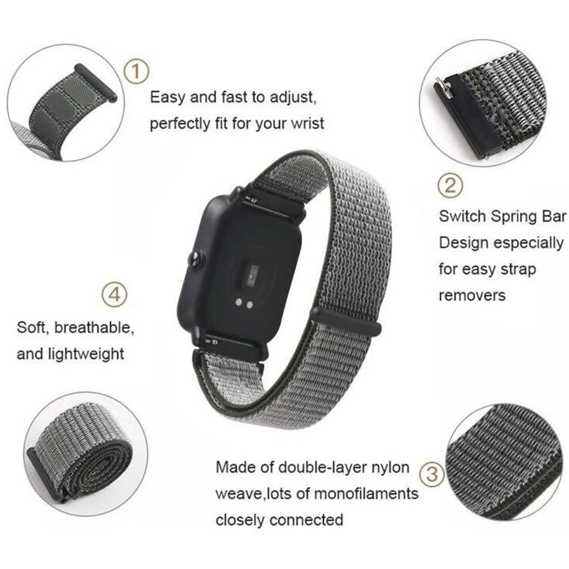 Спортивный нейлоновый ремешок для Xiaomi Amazfit Bip ремешок браслет для huawei Watch GT Honor Magic Huami Amazfit Pace Stratos 2 часы ремешок