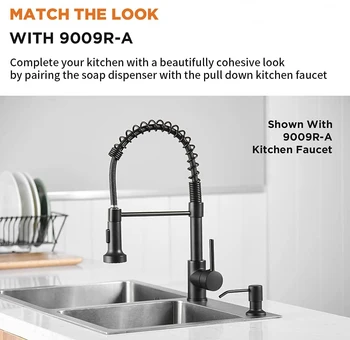 ดาดฟ้าติดตั้งห้องครัว 400ml เครื่องจ่ายสบู่สแตนเลสปั๊มสีดําสําเร็จรูปสําหรับห้องครัวในตัวเคาน์เตอร์ด้านบน 2309 2