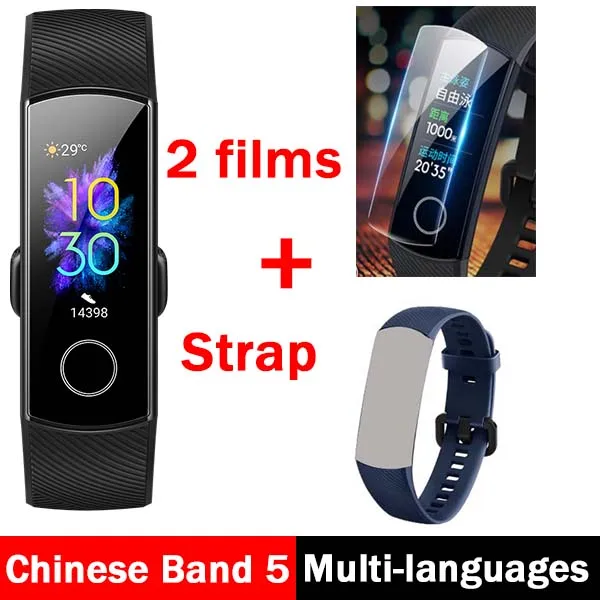 Умный Браслет huawei Honor Band 5, 0,95 дюймов, трекер, умный OLED, для плавания, водонепроницаемый, Bluetooth, фитнес-трекер, сенсорный экран - Цвет: CN bk N 2F N BLUE S