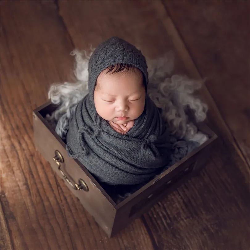 Baby Blanket Newborn Girl Wrap Hat Set Knitted Newborn Stretch wrap Photography Props Crochet Bunny Bonnet Soft Baby Photo Prop Blanket