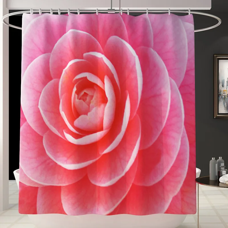 Flower Printing Pattern Bathroom Waterproof Shower Curtain Set Pedestal Rug Lid Carpet Toilet Cover Bath Mat Set