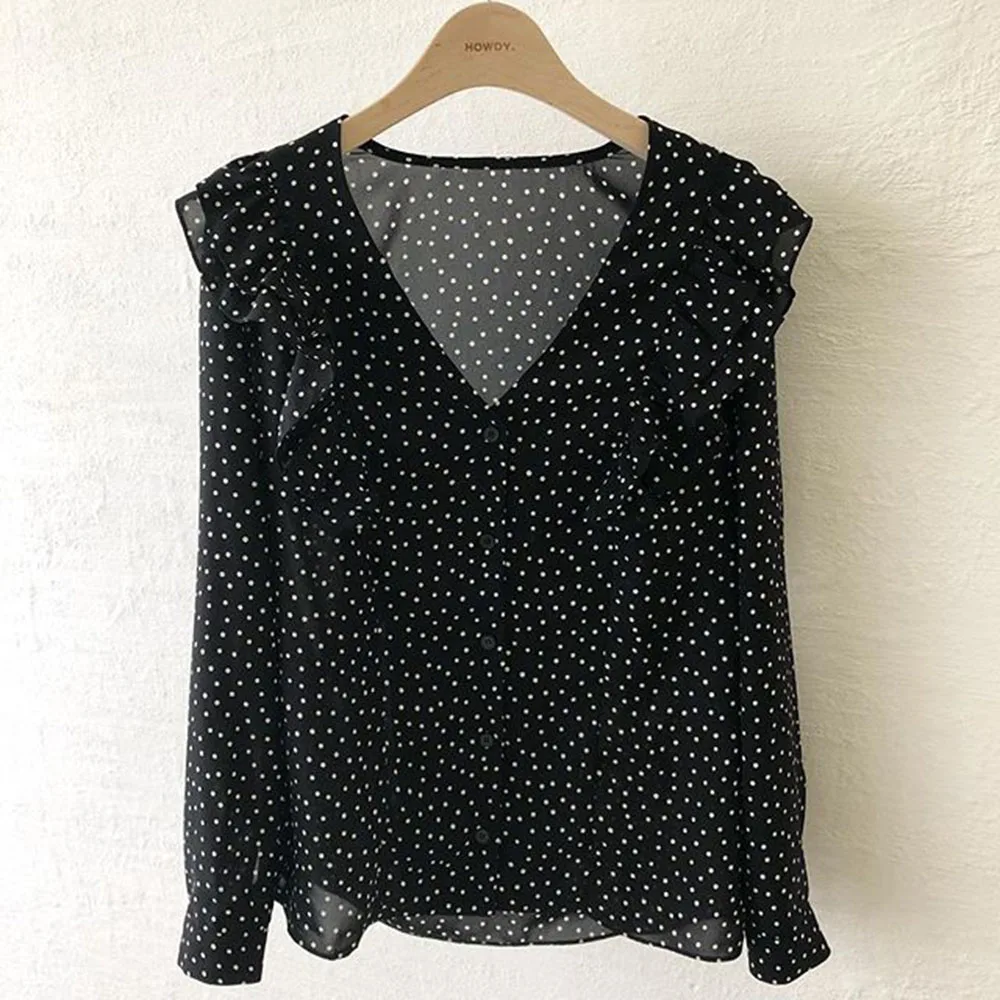 Корейская шифоновая блузка для женщин 2019 осеннее платье с длинными рукавами О