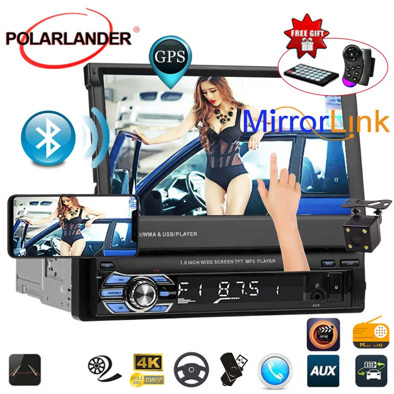 1 din 7 "Универсальный Автомобильный Радио gps навигация Авторадио Видео плеер Bluetooth выдвижной сенсорный экран MP5 стерео аудио Mirring