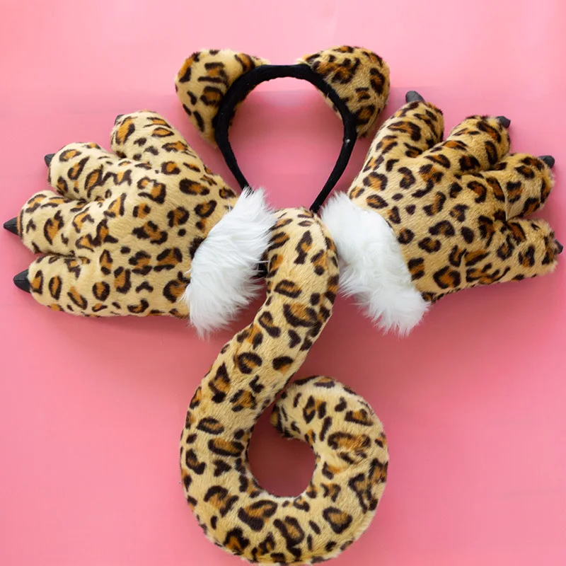 Halloween Plush Cartoon Animals Costume Toy Plush Tiger paw/ tail /head band / Stuffed Animals Tiger Leopard Dolls Kids Cosplay - Цвет: Yellow