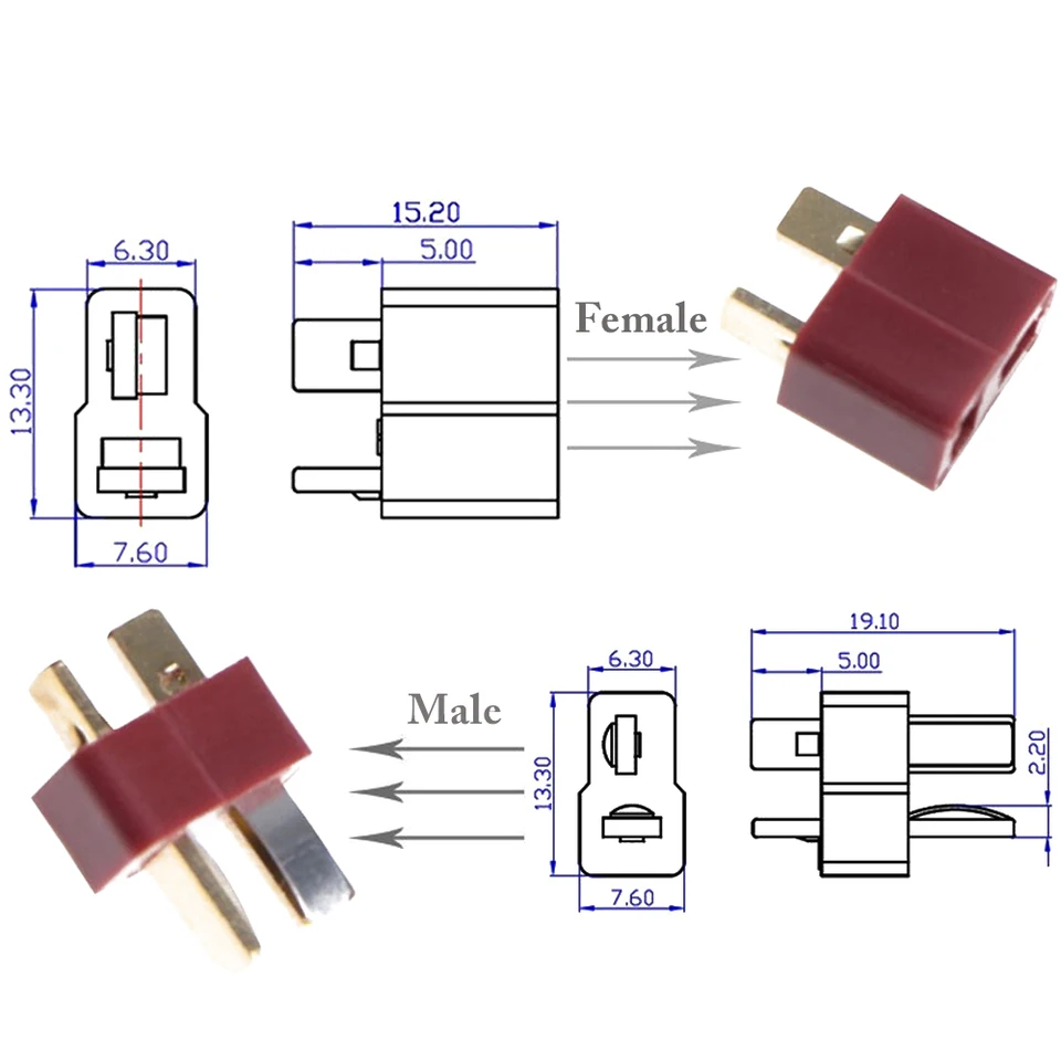 VISSQH 5 Paires Connecteurs XT60H Mâle/femelle – Plaqués Or, 60A/100A, Pour Lipo Et Modèles RC – Gaine Isolante
