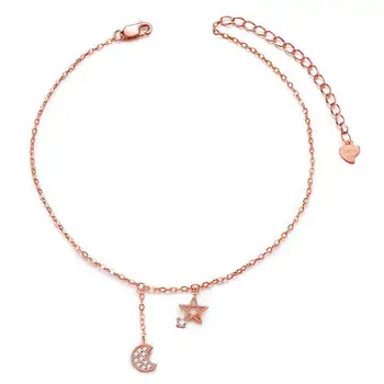 

1pc 925 Sterling Silver Anklet, Cubic Zirconia Star and Moon