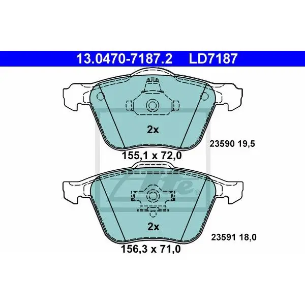 Колодки дисковые передние Volvo XC90 2.4 D5 02 ATE 13.0470-7187