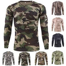 Мужская весенне-осенняя футболка с длинным рукавом, Bionic Camouflage, тактические топы, для охоты, альпинизма, бега, быстросохнущая дышащая одежда