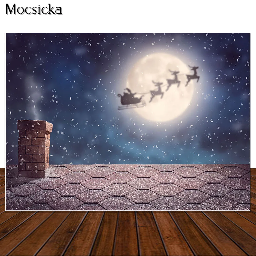 MOCSICKA Рождественская ночь фотография крыши Санты сани полная луна дети фото