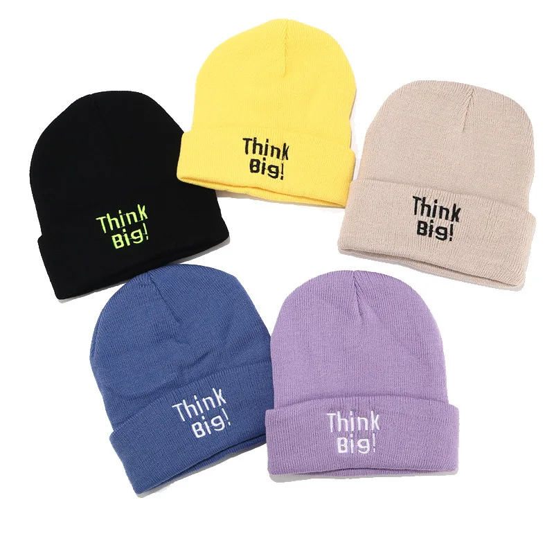 Think Big Beanies вязаная уличная одежда с вышитыми буквами Bini Мужская Уличная мода Skullies унисекс зимняя шапка для папы для женщин Garras