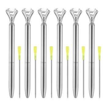 

Big Diamond Pens Diamond Tip Pens Big Diamond Pen Rhinestones Crystal Metallic Ballpoint Pens Black Ink 6 Pcs Silver