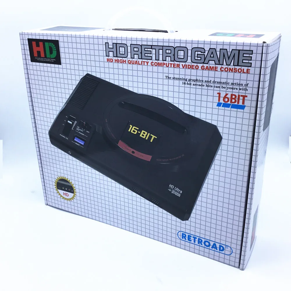 RETROAD 16 бит MEGADRIVE 1 MD Genesis совместимая машина с 126в1 SEGA игровая карта 720 dpi высокое разрешение с беспроводными геймпадами