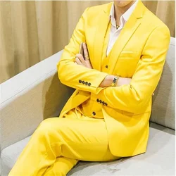 2021 New High-Quality Customized Yellow Men's Suit Notched Lapel Groom's Wedding Evening Dress 3-Piece Set (Coat + Pants + Vest)