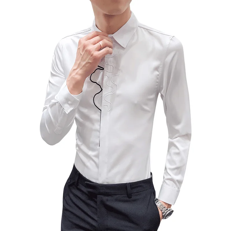 Мужские рубашки с вышивкой, повседневные, облегающие, Camisa Social camiseta Masculina, деловые рубашки, дизайнерские рубашки для смокинга, мужские белые рубашки