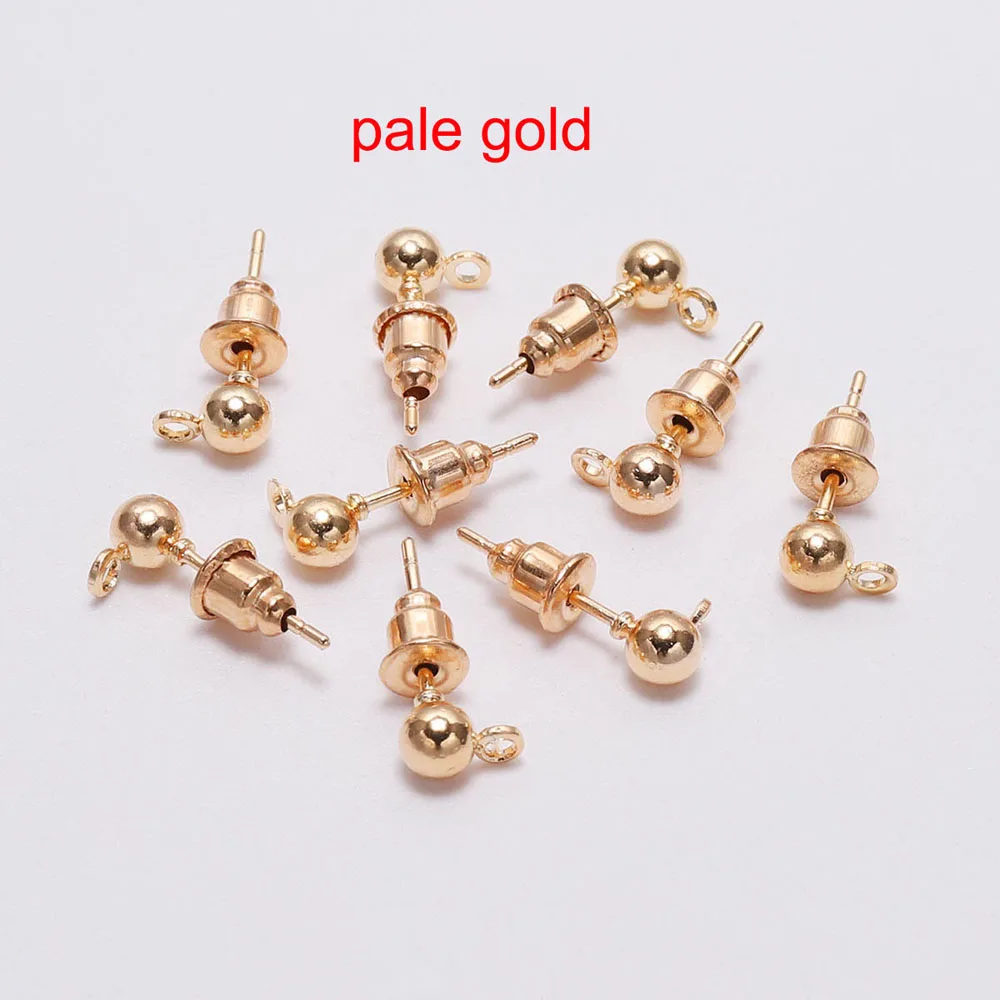 pale gold 50 шт./лот 3/4/5 мм Серебряный Pin Выводы серьги-гвоздики в форме основные шпильки пробки разъем для изготовления ювелирных изделий DIY аксессуары - Цвет: pale gold