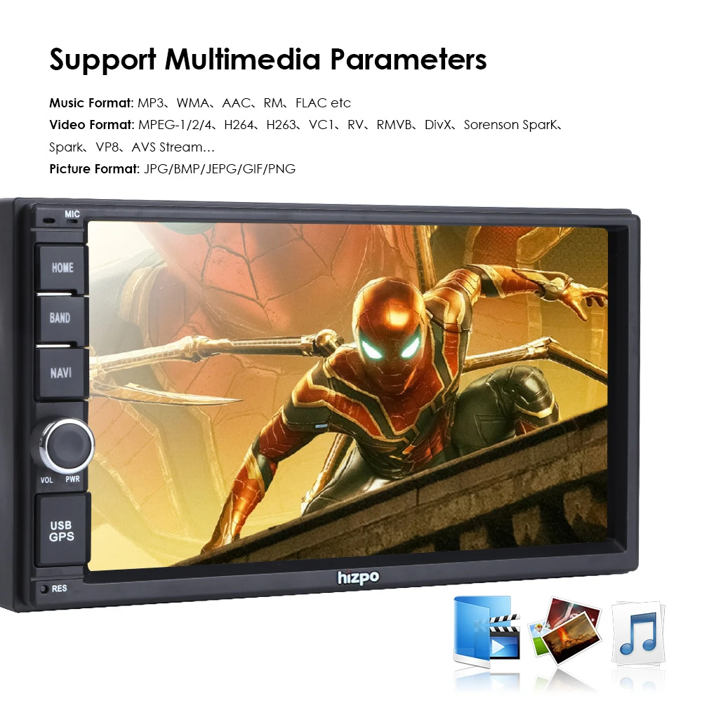 Top Hizpo7"2Din Android9.0 8Core CarNoDVD Universal With Radio FM GPS BT Navigation autoradio Stereo Audio Player 1024*600 with WIFI 20
